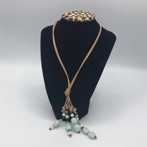 Fern Finds Knotted Leather Cord Bead Drop Necklace NIB